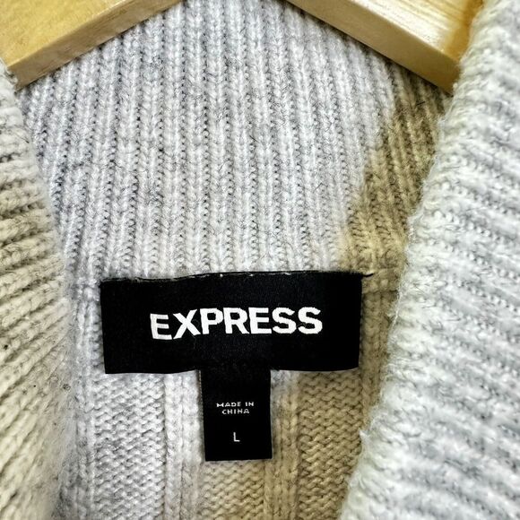 Express Women's Long Sleeve Sweater Button Front Collar Ribbed Light Grey Large - Picture 6 of 15